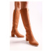 Shoeberry Women's Kiella Brown Suede Heeled Boots with Brown Suede