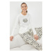 Trendyol White-Multicolored 100% Cotton Lip and Leopard Patterned Knitted Pajama Set