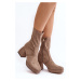 Women's ankle boots with chunky heels and platform, dark beige Adelles