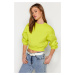Trendyol Yellow Comfortable Cut Crop Basic Crew Neck Thick Fleece Inside Knitted Knitted Sweatsh