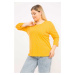 Şans Women's Yellow Plus Size Cotton Fabric Blouse with Ornamental Buttons and Capri Sleeves at 