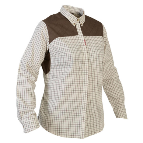 Dámska poľovnícka károvaná košeľa 500 z priedušnej bavlny béžová SOLOGNAC
