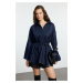 Trendyol Dark Blue Oversize Tie Denim Shirt