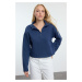 Trendyol Indigo Thessaloniki/Knitwear Look Zipper Collar Regular/Normal Fit Knitted Sweatshirt