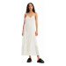 Bavlnené šaty Desigual biela farba, midi, rovný strih