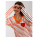 Orange-white loose striped blouse with neckline