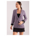 armonika Women's Lilac Herringbone Pattern Fold Sleeve Single Button Cachet Jacket