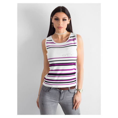 White and purple striped top