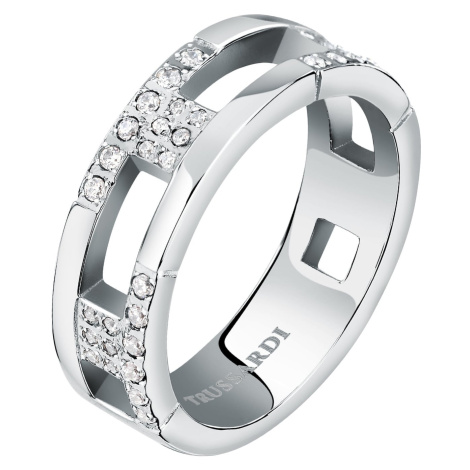 Trussardi Slušivý oceľový prsteň so zirkónmi T-Logo TJAXC40 58 mm