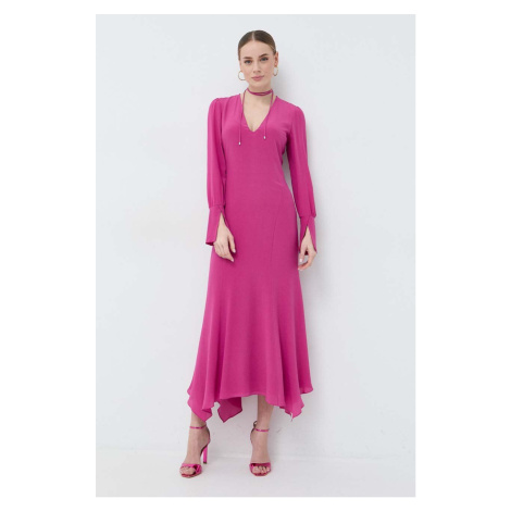 Hodvábne šaty Patrizia Pepe ružová farba, maxi, rovný strih
