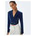 Koton Double Breasted Crop Blazer Jacket with Dobby Chain Detail and Buttons