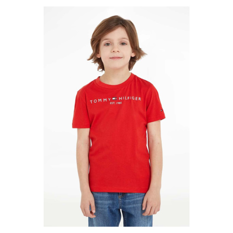 Detské bavlnené tričko Tommy Hilfiger červená farba,s potlačou,KS0KS00210
