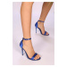 Shoeberry Women's Slyva Sax-Blue Satin Single Strap Heeled Shoes