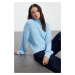 Trendyol Blue Crop Soft Textured Basic Thick Knit Detailed Knitwear Sweater