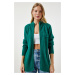 Happiness İstanbul Women's Dark Green Zippered Knitwear Cardigan