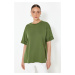 Trendyol Khaki 100% Cotton Double Sleeve Asymmetrical Boyfriend Knitted T-Shirt