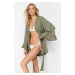 Trendyol Khaki Belted Mini Woven Flounce Kimono & Kaftan