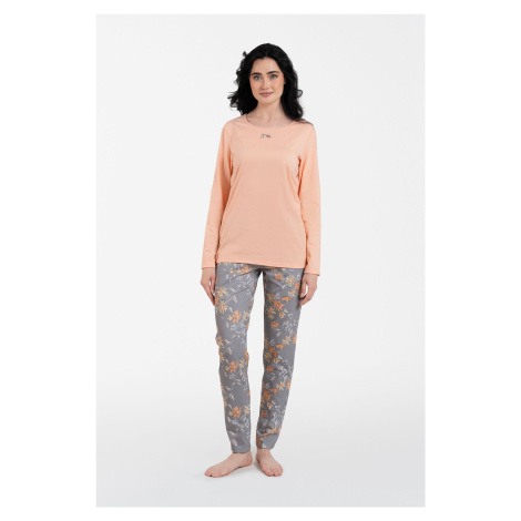 Women's pyjamas Kasali long sleeves, long legs - salmon pink/print Italian Fashion