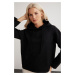 GRIMELANGE Gayle Women's Hooded Fleece Relaxed Fit Basic Black Sweatshirt