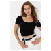 Trendyol Black Pool Neck Backless Fitted Crop Stretchy Knitted Blouse