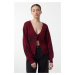 Trendyol Burgundy Embroidery Detailed V Neck Knitwear Cardigan