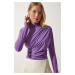 Happiness İstanbul Women's Lilac Gathered Detailed High Neck Sandy Blouse