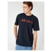 Koton Woven T-Shirt with Embroidered Text Crew Neck Short Sleeved.