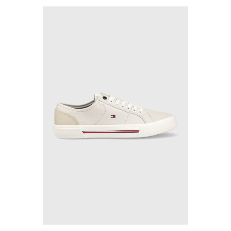 Tenisky Tommy Hilfiger CORE CORPORATE VULC CANVAS pánske, šedá farba, FM0FM04560