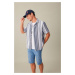 DEFACTO Regular Fit Open Collar Striped Short Sleeve Shirt