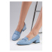 Mio Gusto Abriana Women's Blue Color Flat Toe Knitted Band Women's Short Heeled Shoes.