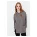 Trendyol Anthracite Hooded Long Oversize Pocket Detailed Raised Knitted Sweatshirt