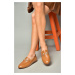 Fox Shoes S944037903 Camel Genuine Leather Women Flat