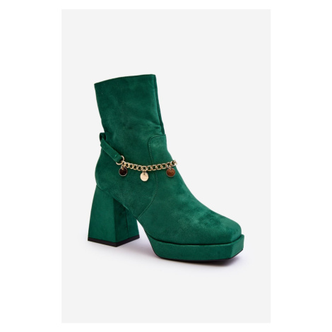 Women's ankle boots with chain, green Tiselo