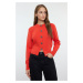 Trendyol Red Premium Yarn/Special Yarn Crop Rose Button Detail Jacket Look Knitwear Cardigan