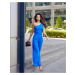 Elegant one-shoulder overall with wide legs, cornflower blue