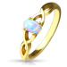 Oceľový prsteň zlatej farby - syntetický opál s dúhovými odleskami, prepletené ramená - Veľkosť: