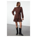 Trendyol Brown Belted Long Sleeve Mini Woven Shirt Dress