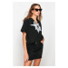 Trendyol Black 100% Cotton Printed Chain Detail Boyfriend V-Neck Knitted T-Shirt