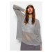 Trendyol Grey Super Wide Fit bavlnený prelamovaný/perforovaný sveter Pletený sveter