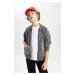 DEFACTO Boy's Crew Neck Washed Faded Effect Cardigan