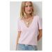 Happiness İstanbul Women's Pink V-Neck Basic Knitted T-Shirt