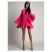 Pleated dress with wide sleeves, dark pink