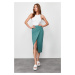 Trendyol Green Linen Look Buckle Detail Double Breasted Closure Midi Woven Skirt