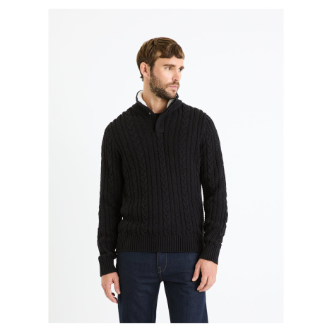 Čierny pánsky vrkočový sveter so stojačikom Celio Feviking