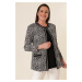 By Saygı Lycra Athletic Polka Dot Plus Size Crepe Satin Jacket with Fake Pocket. Black