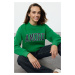 Trendyol Green Thick Polar Fleece Oversize/Wide Cut Slogan Embroidered Knitted Sweatshirt