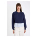 DEFACTO Women's Navy Blue Relax Fit Crew Neck Both Detail Basic Plain Sweatshirt