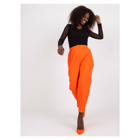 Nohavice z oranžovej látky s rovnými nohami RUE PARIS