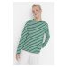 Trendyol Green Striped Regular/Regular Fit Basic Crew Neck Knitted T-Shirt