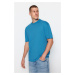 Trendyol Blue pánsky uvoľnený/pohodlný strih, stojaci golier tričko so 100% bavlnenými rukávmi